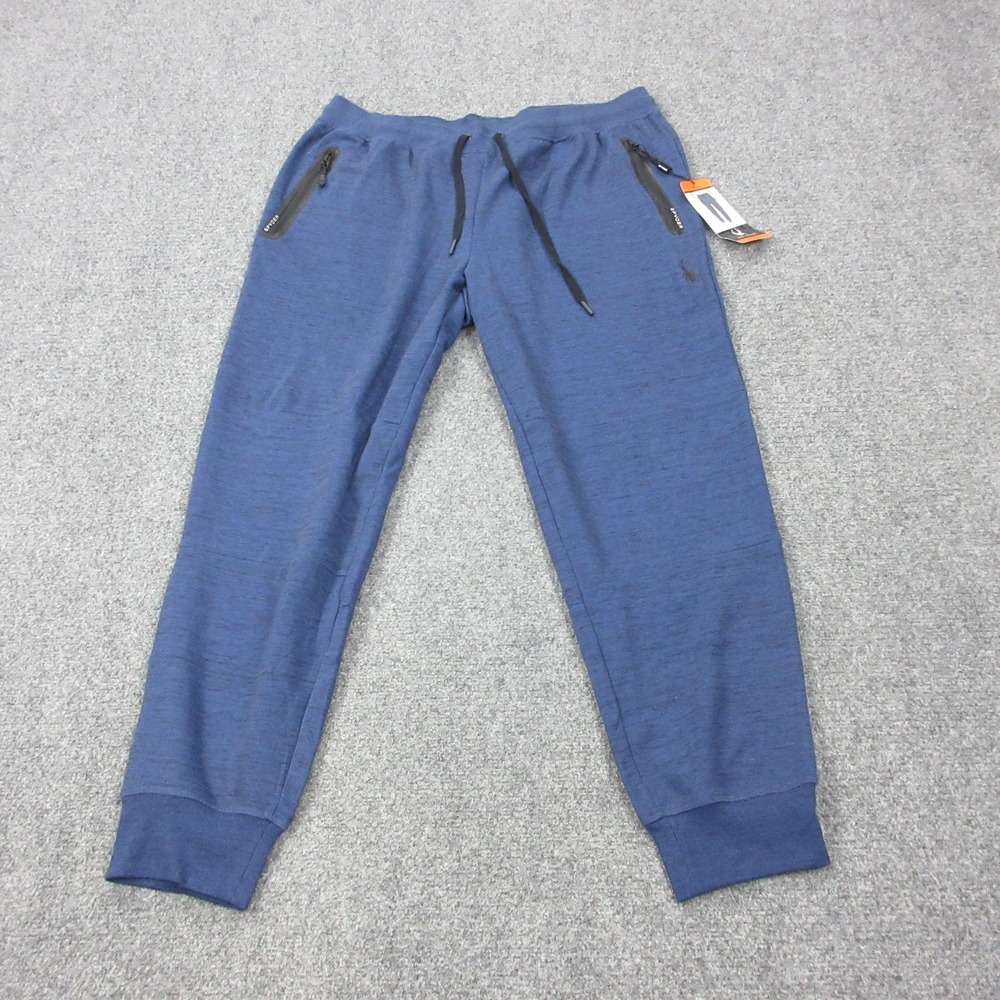 Spyder Active Pants Mens 2XL Blue French Terry‎ Joggers Zip Pockets SPM704U Gym